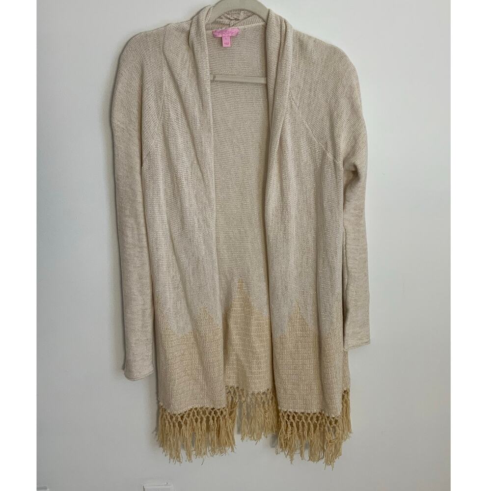 Lilly Pulitzer Tatum Long Fringe Hem Cardigan Open front‎ size large